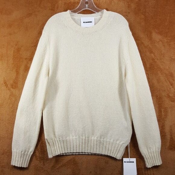 JIL SANDER Sweater Mens Size 48 Ivory Pullover Crew Side Slit Wool Mohair $1350 - Picture 1 of 10